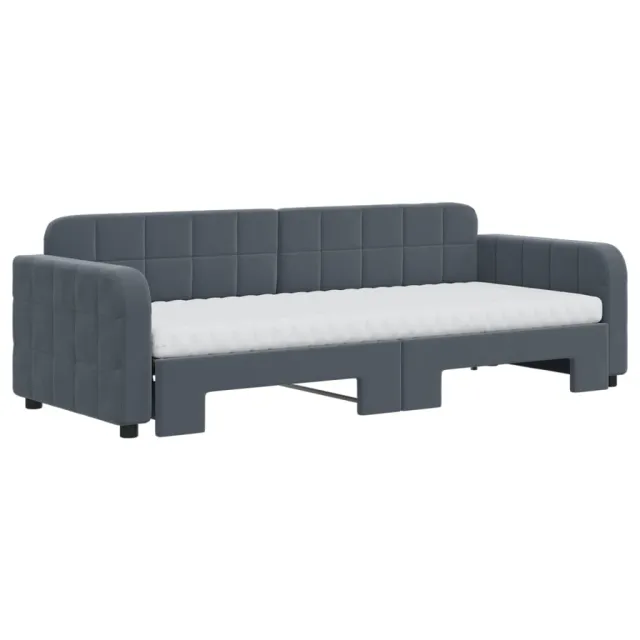 Lit de jour avec gigogne et matelas gris foncé 80x200cm velours