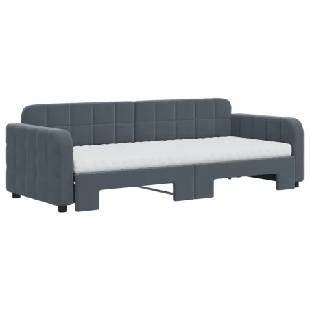 Lit de jour avec gigogne et matelas gris foncé 80x200cm velours
