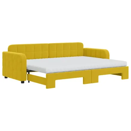 Lit de jour avec lit gigogne et matelas jaune 80x200 cm velours 2