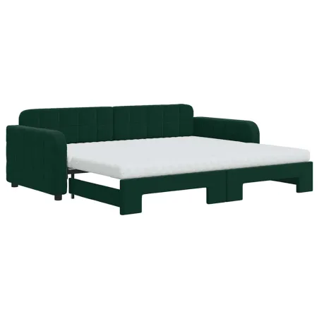 Lit de jour avec gigogne et matelas vert foncé 90x200cm velours
