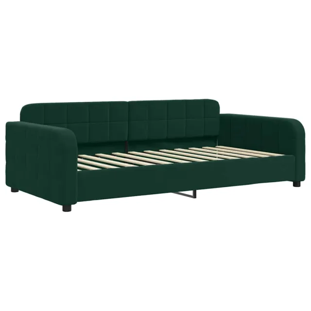 Lit de jour avec gigogne et matelas vert foncé 90x200cm velours