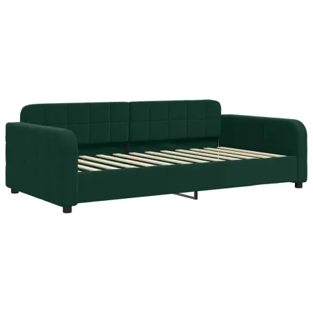 Lit de jour avec gigogne et matelas vert foncé 90x200cm velours