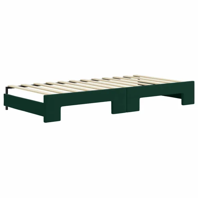 Lit de jour avec gigogne et matelas vert foncé 90x200cm velours