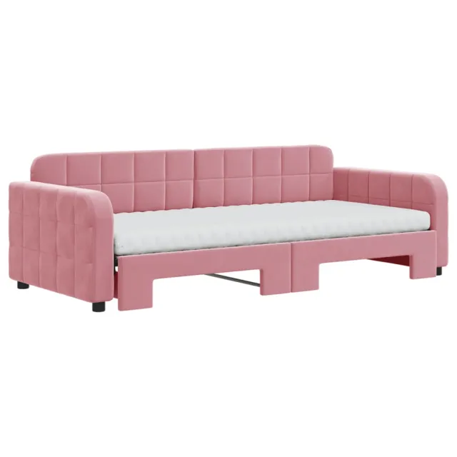 Lit de jour avec gigogne et matelas rose 90x200 cm velours