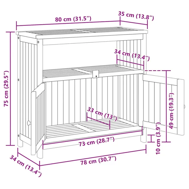 Table console de jardin 80x35x75 cm bois massif d'acacia