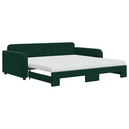 Lit de jour et gigogne et matelas vert foncé 100x200 cm velours 2