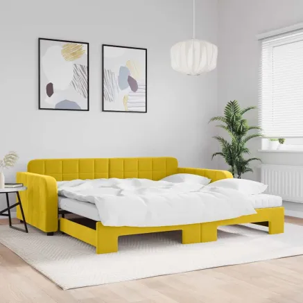 Lit de jour avec gigogne et matelas jaune 100x200 cm velours