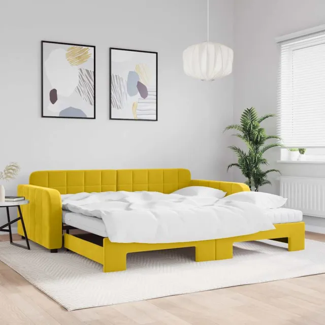 Lit de jour avec gigogne et matelas jaune 100x200 cm velours
