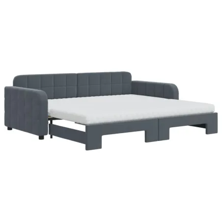Lit de jour avec gigogne et matelas gris foncé 90x190cm velours