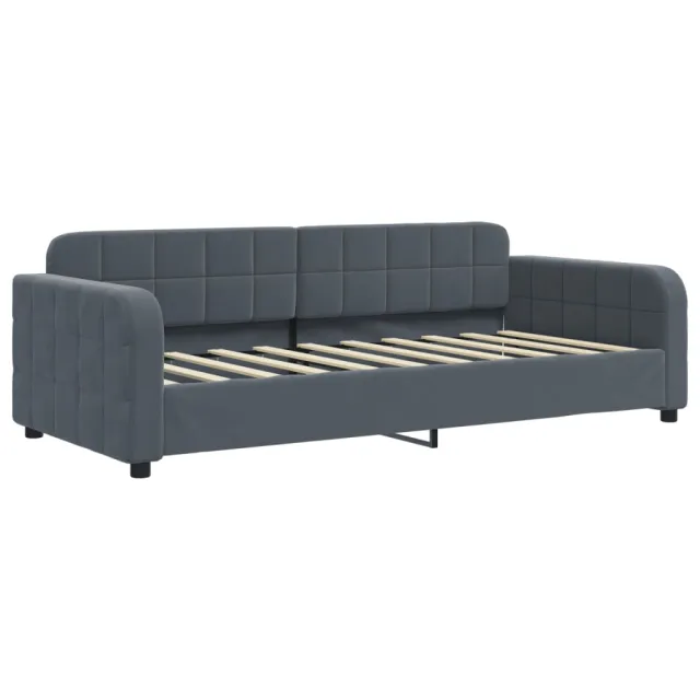 Lit de jour avec gigogne et matelas gris foncé 90x190cm velours