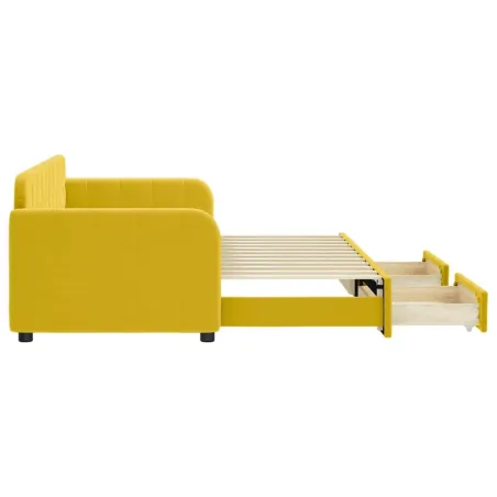 Lit de jour avec gigogne et tiroirs jaune 80x200 cm velours