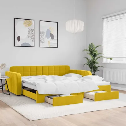 Lit de jour avec gigogne et tiroirs jaune 100x200 cm velours