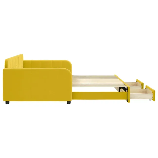 Lit de jour avec gigogne et tiroirs jaune 100x200 cm velours