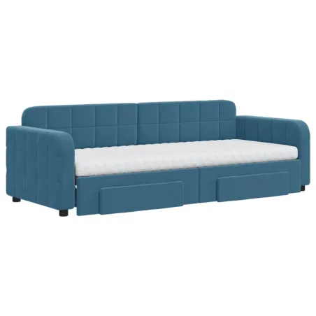 Lit de jour avec gigogne et tiroirs bleu 80x200 cm velours