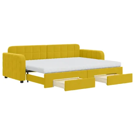 Lit de jour avec gigogne et tiroirs jaune 80x200 cm velours 2