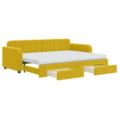 Lit de jour avec gigogne et tiroirs jaune 80x200 cm velours