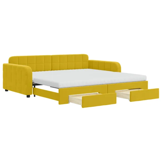 Lit de jour avec gigogne et tiroirs jaune 100x200 cm velours