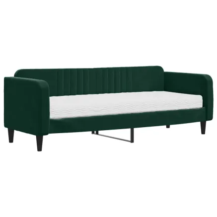 Lit de jour avec matelas vert foncé 80x200 cm velours 2