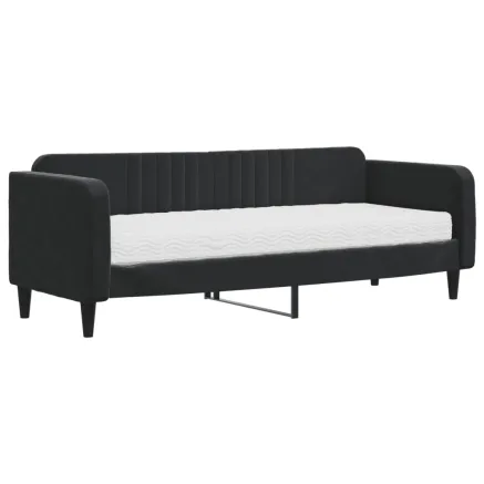 Lit de jour avec matelas noir 80x200 cm velours 2