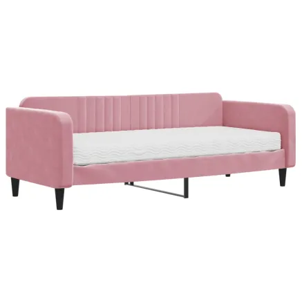 Lit de jour avec matelas rose 90x200 cm velours 2