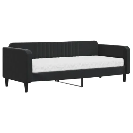 Lit de jour avec matelas noir 90x200 cm velours 2