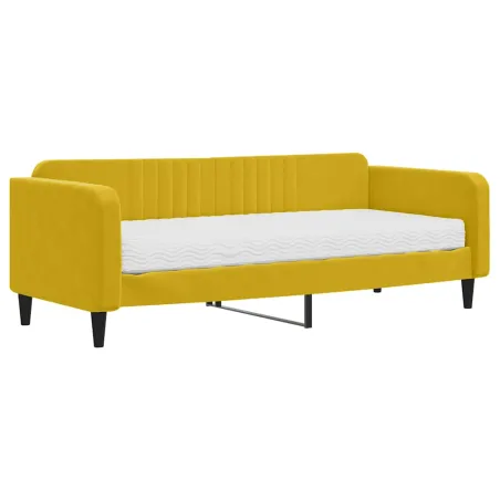 Lit de jour avec matelas jaune 90x200 cm velours