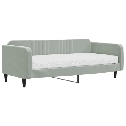 Lit de jour avec matelas gris clair 100x200 cm velours 2