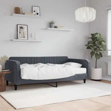 Lit de jour avec matelas gris foncé 100x200 cm velours