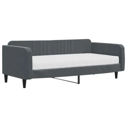 Lit de jour avec matelas gris foncé 100x200 cm velours 2
