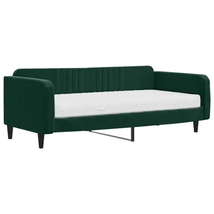 Lit de jour avec matelas vert foncé 100x200 cm velours 2