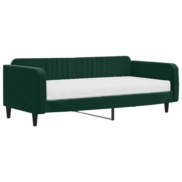 Lit de jour avec matelas vert foncé 100x200 cm velours