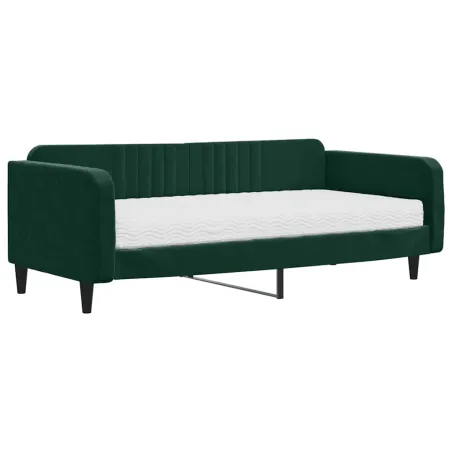 Lit de jour avec matelas vert foncé 100x200 cm velours
