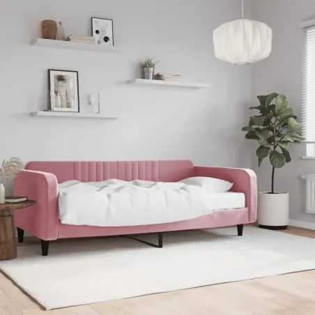 Lit de jour avec matelas rose 100x200 cm velours