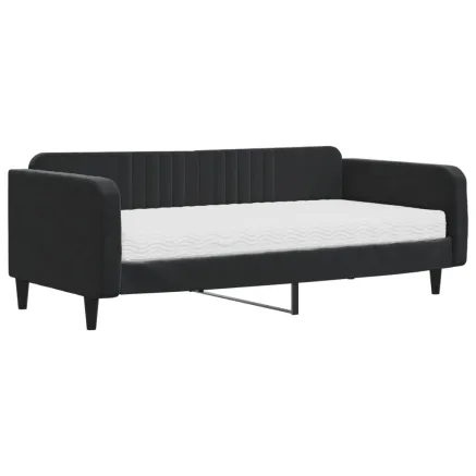 Lit de jour avec matelas noir 100x200 cm velours 2