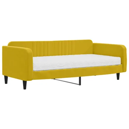 Lit de jour avec matelas jaune 100x200 cm velours 2