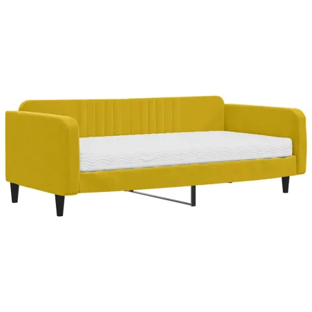 Lit de jour avec matelas jaune 100x200 cm velours