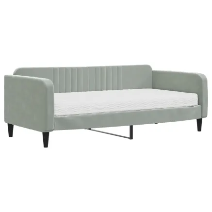 Lit de jour avec matelas gris clair 90x190 cm velours 2