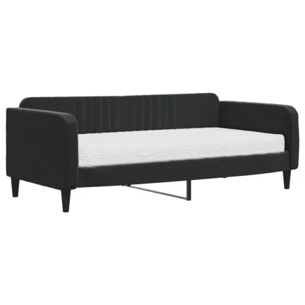 Lit de jour avec matelas noir 90x190 cm velours 2