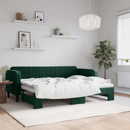 Lit de jour avec gigogne sans matelas vert foncé 80x200 cm