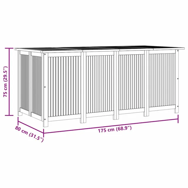 Boîte de rangement de jardin 175x80x75 cm bois massif d'acacia