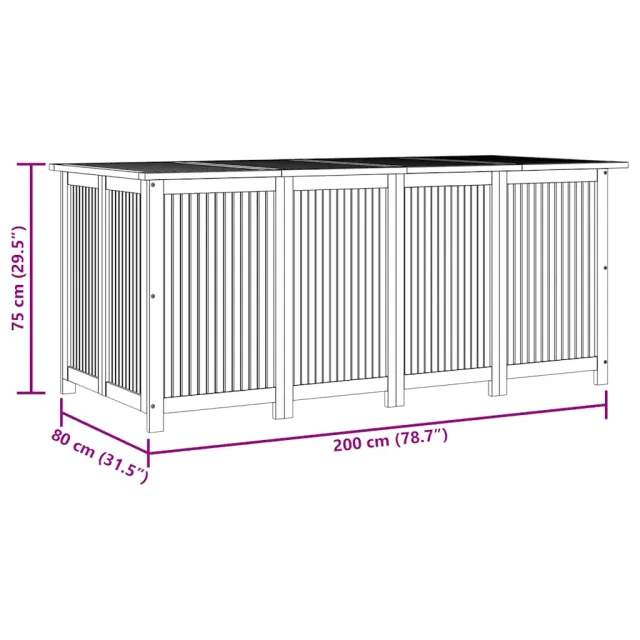 Boîte de rangement de jardin 200x80x75 cm bois massif d'acacia