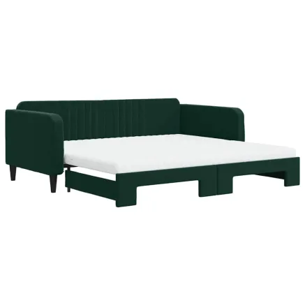 Lit de jour et gigogne et matelas vert foncé 100x200 cm velours 2