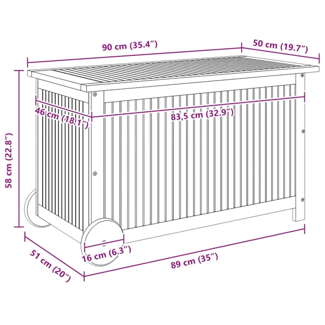 Boîte de rangement de jardin avec roues 90x50x58 cm Bois acacia