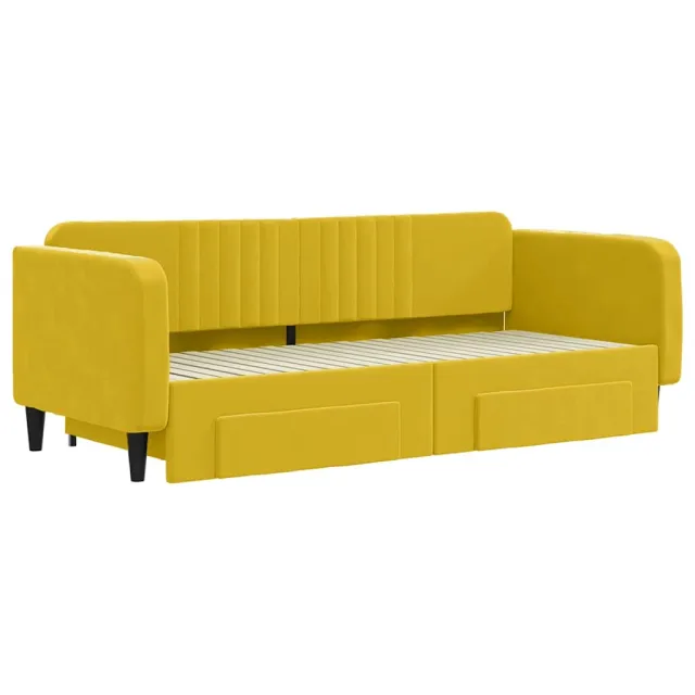 Lit de jour avec gigogne et tiroirs jaune 90x200 cm velours
