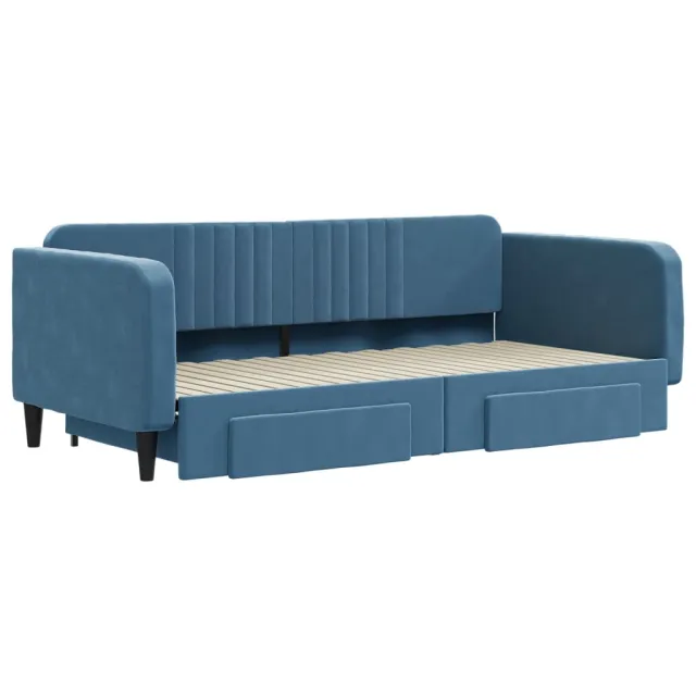 Lit de jour avec gigogne et tiroirs sans matelas bleu 100x200cm