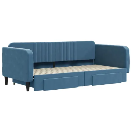 Lit de jour avec gigogne et tiroirs sans matelas bleu 100x200cm