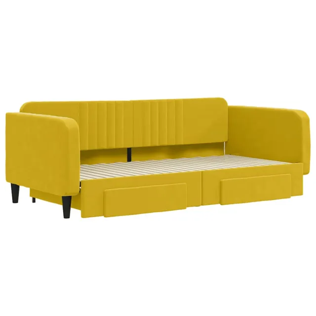 Lit de jour avec gigogne et tiroirs jaune 100x200 cm velours
