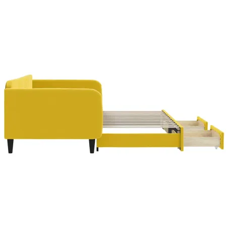 Lit de jour avec gigogne et tiroirs jaune 100x200 cm velours