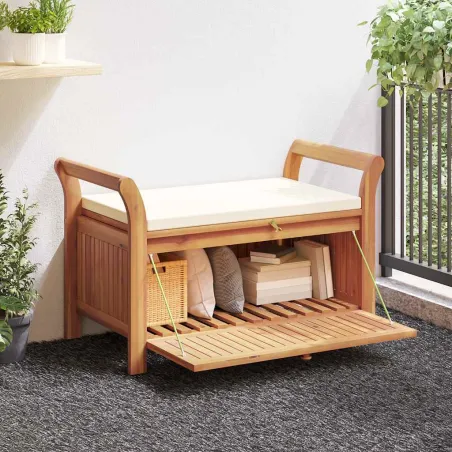 Banc de rangement de jardin avec coussin 91 cm Bois d'acacia