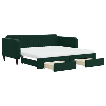 Lit de jour et gigogne et tiroirs vert foncé 100x200 cm velours 2
